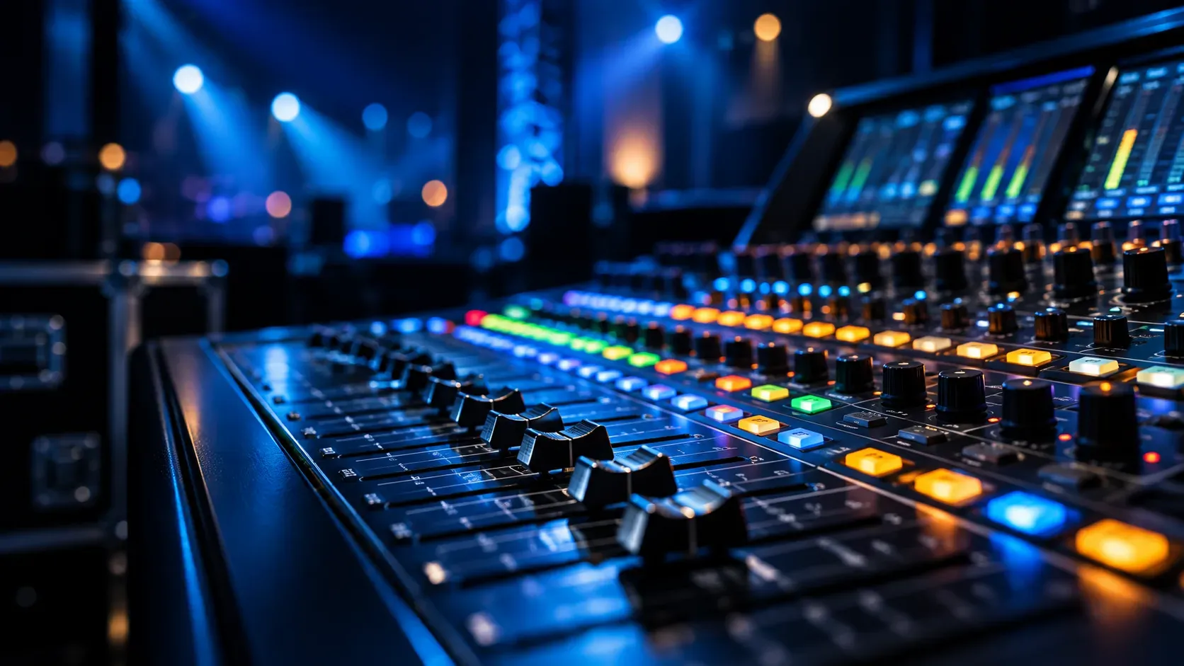 Consolă de mixaj digitală într-o sală de spectacol